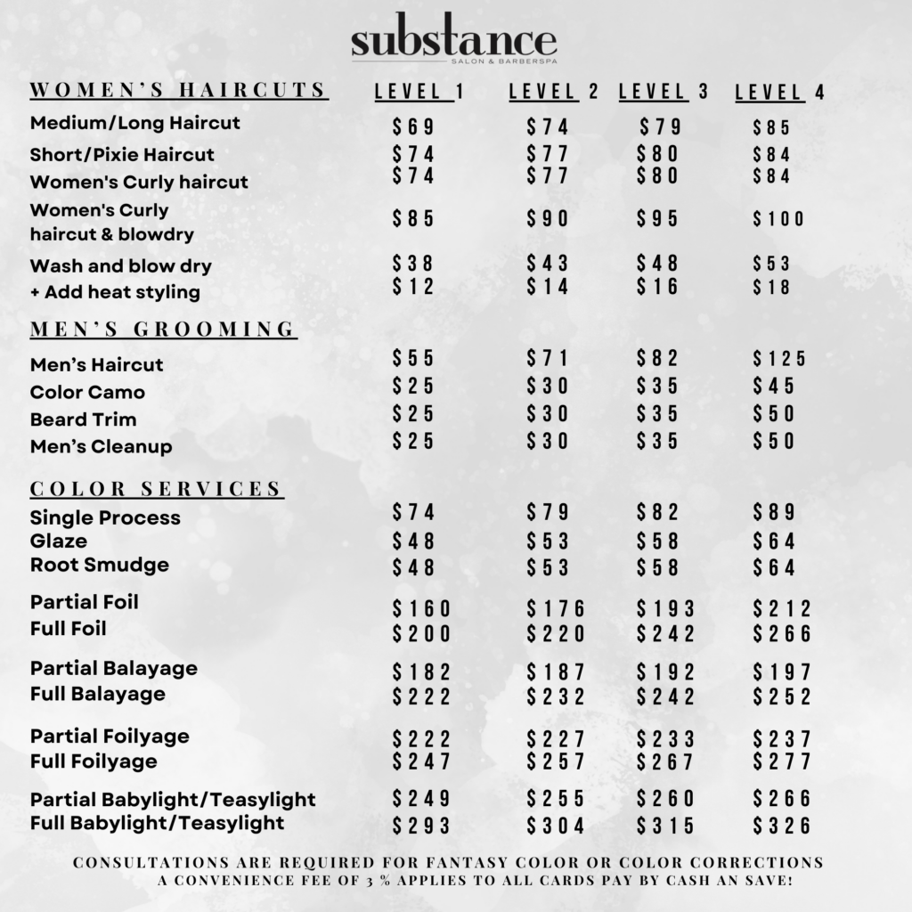 Menu – Substance Salon & Barberspa